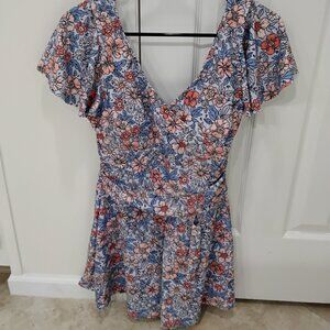 One piece swim dress, Size Medium, Color purple with florals
